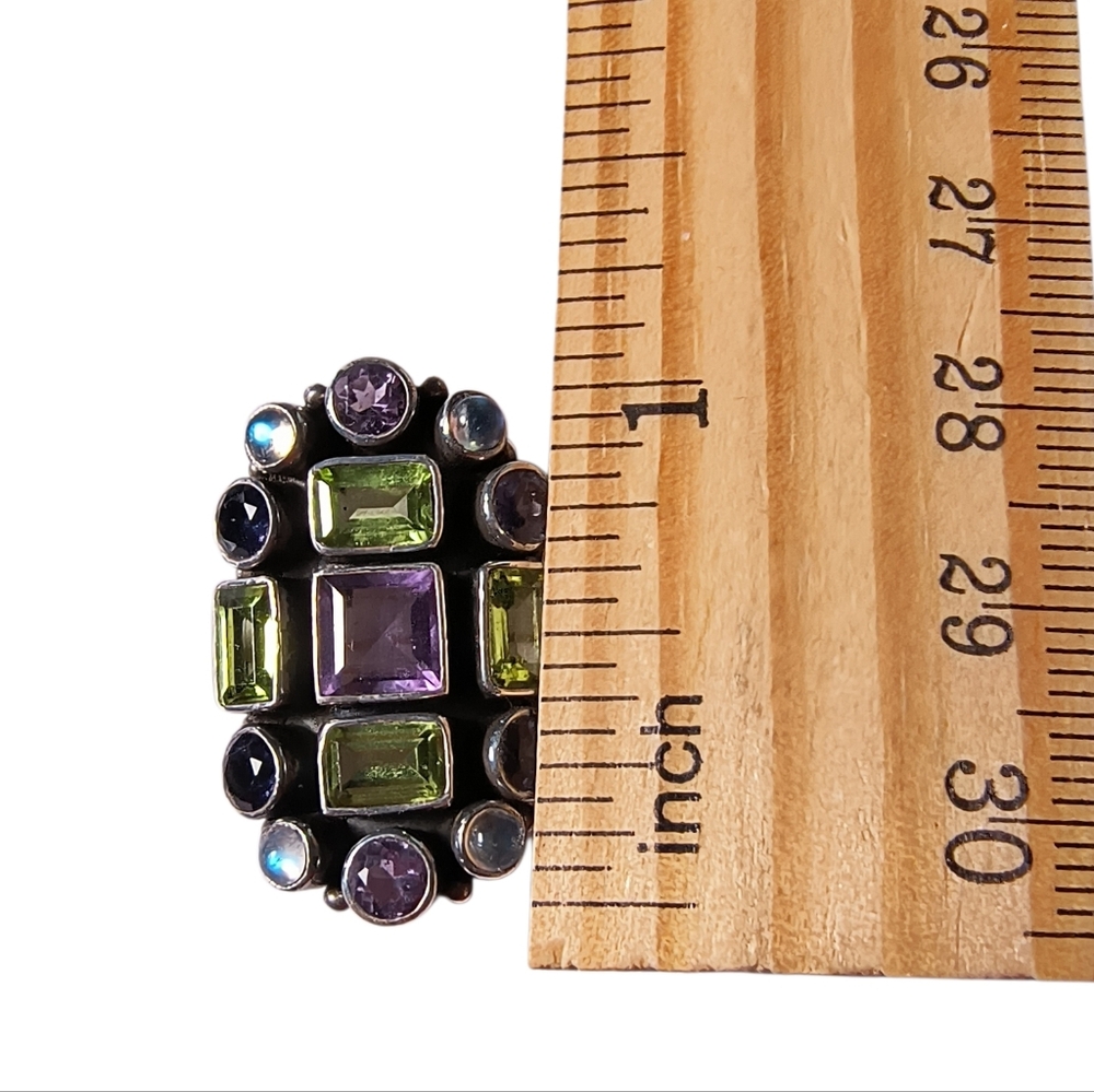Nicky Butler Multi Gemstone & Sterling Silver Elongated Statement Ring - Picture 4 of 12